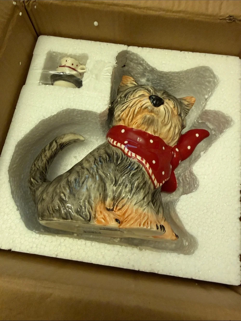 Blue Sky Clayworks Ruby Red Puppy Dog Yorkshire Terrier Ceramic Teapot 37.2 oz